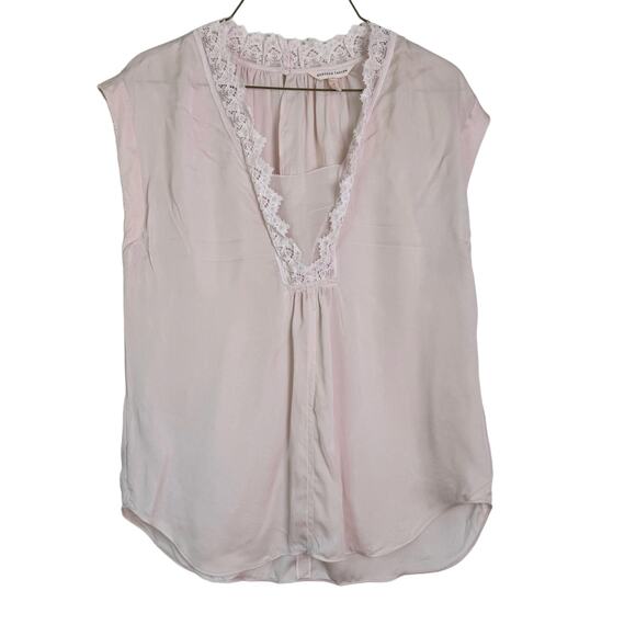Rebecca Taylor soft pastel pink cap sleeve 100% Silk Georgette‎ lace trim blouse - Picture 1 of 8